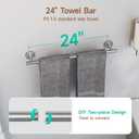 USHOWER Brushed Nickel Bathroom Hardware Set, Modern 24-Inch Towel Bar Set Wall Mounted, Durable SUS304 Stainless Steel Bathroom Accessories Set, 4-Piece