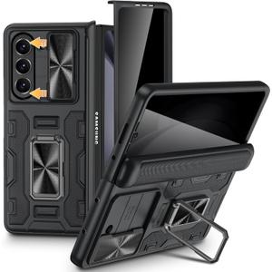 VEGO for Galaxy Z Fold 5 Case, with Privacy Screen Protector, Built-in Slide Camera Cover & 360 Magnetic Kickstand Drop Protection Case for Samsung Galaxy Z Fold 5 5G 2023-Black