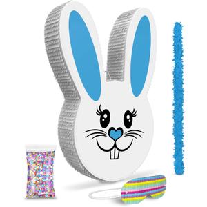 Jergrim Boy Easter Bunny Piñata Set with small stick and confetti bag - 17”x10”x 3” Perfect for Easter Celebration, Bunny Theme Parties, Party Decor, and more