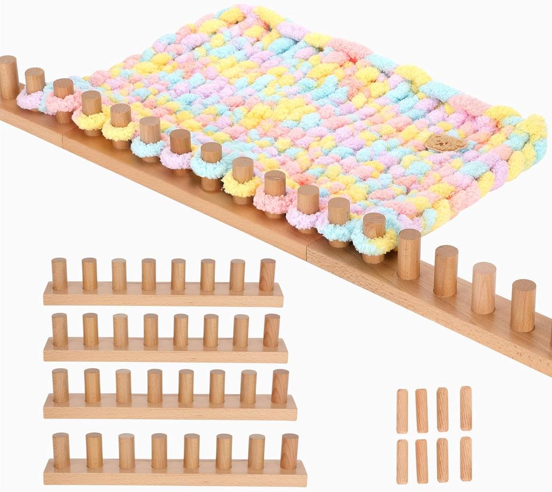 Sienson 63" Chunky Knitting Loom for Blanket Making  Adjustable Wood Frame, Portable DIY Hand Knitting Kit for Beginners, Reusable Blanket Loom for Bulky Yarn Crafts & Gifts