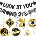 21st Birthday Decorations for Him Glitter Black Happy 21st Birthday Decorations with Funny Look At You Turning 21 Banner Hanging Swirls for 21 Year Old Birth Party