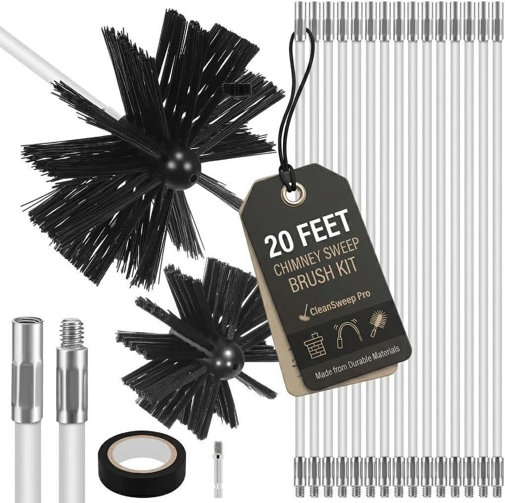 MAGICLULU 20 Feet Chimney Sweep Brush Kit - 15 Flexible Extendable Rods with Two Sizes Brush Heads for Efficient Fireplace and Stove Maintenance (4/6in)