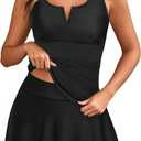 Women Tankini Skirt - Black One Piece Tummy Control Bathing Suit V-Wired 2025 Swimwear XL