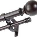 Kemmie 1" Classic Window Curtain Rod with Round & Barrel Finials Simple Double Telescoping Drapery Rod, 72-144", Bronze