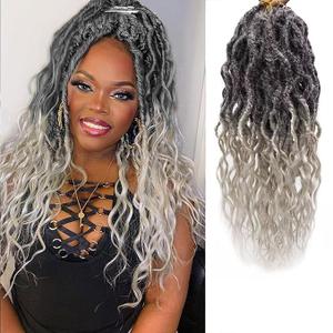 Faux Locs Crochet Hair For Black Women Soft Locs 24 Inch Goddess Crochet Hair Curly Ends Dreadlocks Boho Style Synthetic Braiding Hair Extensions (6 Packs, Ocean Blue)