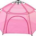 Alvantor® Pop Up Playpen 7'x7'x44”Baby Playpens Large Kids Play Tent Portable, Foldable Playpen Indoor/Outdoor Mesh Play Yard, Infant Mosquito Net, UV SPF 50+ Sunshade, Soft Foam Floor, Pink