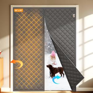 Yotache Magnetic Thermal Insulated Door Curtain Fits 60 x 80 inch Doors, Curtain Size 62" x 82" Weatherproof Oxford Material Screen Door Covers Keep Cold Drafts Out, Gray