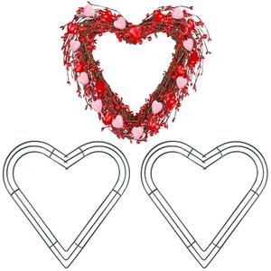 Aodaer 4 Pack 12 Inch Heart Wire Wreaths Frame Heart Metal Wreath Garland Green Wire Flower Wreath for Valentine's Day, Wedding Party, Home Ceremony Decoration