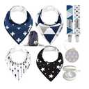 Dodo Babies Bandana Drool Bib Set Baby Essentials - 8-Piece Set Blue/Black/White - 24  Bibs, 12 Binky Clips & 6 Pacifier Case - Cotton w/Polyester Lining & Adjustable Snaps 3-24 Months