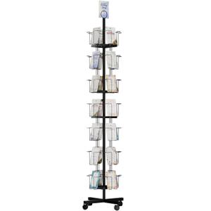 TONGMO 7-Tier Greeting Card Display Rack: 28-Pocket Rotating Countertop Stand for Postcards, Brochures, and Greeting Cards (White, 68.9H)