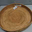 Coffee Table Tray Round Rattan Ottoman Tray Woven Serving Trays with Handles for Home and Kitchen Decorative Natural (Large 14 inch x 2.4 inch)