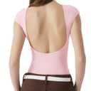 SUUKSESS Women Backless Y2k Short Sleeve Bodysuit Double Lined Boat Neck Open Back Sexy Basic Top (Blush, S)