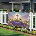 Happy Easter Bunny Rabbit Banner, Easter Eggs Flag Backdrop Spring Decorations Yard Sign for Party Supplies (he is risen, 118 x 35 inches)