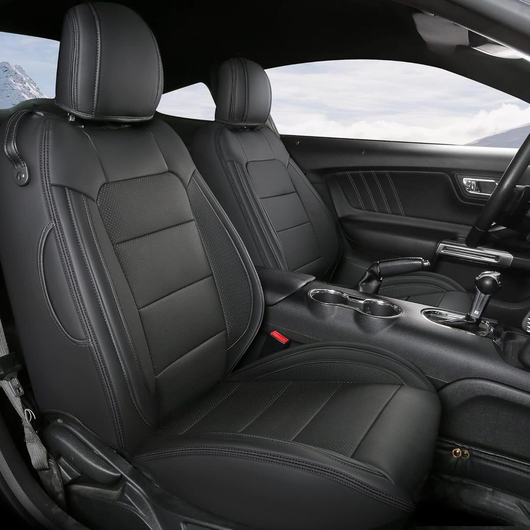 GIANT PANDA Customized Full Set Car Seat Covers Fit Ford Mustang Coupe Hardtop 2015 2016 2017 2018 2019 2020 2021 2022 2023 2024 2025- (Black)