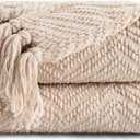 BATTILO HOME Beige Throw Blanket for Couch, Knitted Beige Throw for Bed, Neutral Throw Blankets Tan Throw Blanket for Room Decor Housewarming Gifts, 50" x 60"