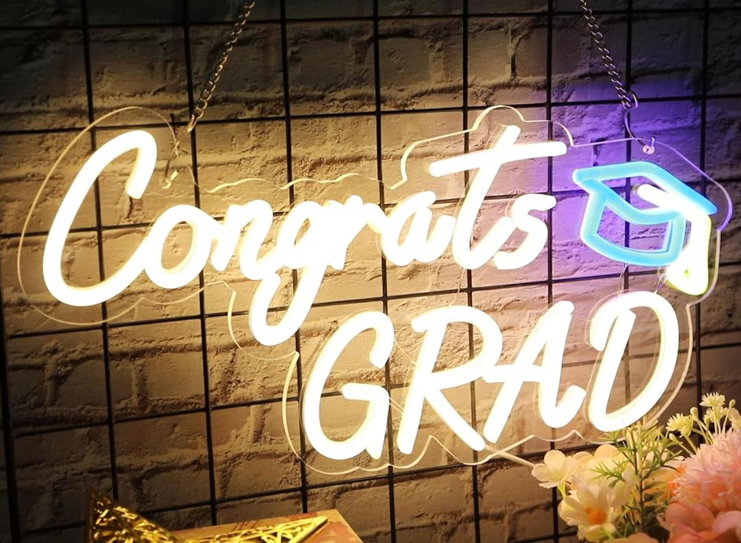 HMASYO Congrats Grad Neon Sign with Cap, Graduation Decorations 2025 Congrats Led Sign Wall Decor Class of 2025 Party Room Dorm Backdrop Celebration Gifts, Warm White, USB Powered, Dimmable
