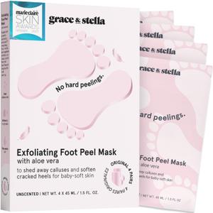 grace & stella Award-Winning Foot Peel Mask (4 Pairs, Unscented) | Foot Peeling Mask with Aloe Vera - Moisturizing Foot Mask for Dry Cracked Feet - Foot Exfoliator for Baby Soft Feet