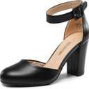DREAM PAIRS Women's High Heel Ankle Strap Closed Toe Chunky Wedding Pumps Shoes (6.5)