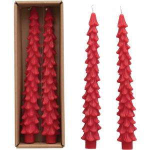 Creative Co-Op Unscented Tree Shaped Taper Candles, Holly Berry Red (10")