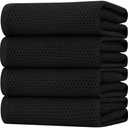 Homaxy 100% Cotton Oversized Waffle Weave Kitchen Dish Towels, Ultra Soft Absorbent Quick Drying Cleaning Towel, 4-Pack, Black, 34x74Cm
