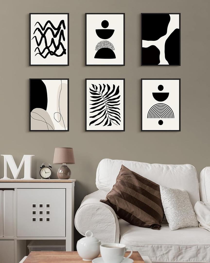 Drsoum Abstract Boho Wall Art Minimalist Geometric Framed Boho Room Decor Black Line Art Mid Century Modern Prints Bohemian Living Room Bedroom Ready to Hang 11x14inx6pcs (Black Framed)