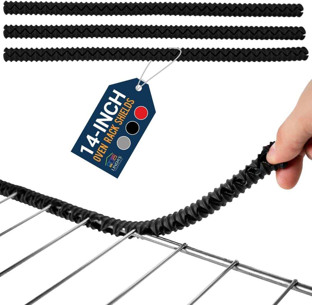 Silicone Oven Guards for Racks by Lindas Essentials (3 Pack) - Heat-Resistant Rack Protectors Shield, Prevents Burns & Scars, Easy to Fit Design, Must-Have Kitchen Safety 14 Inches Long (Black)