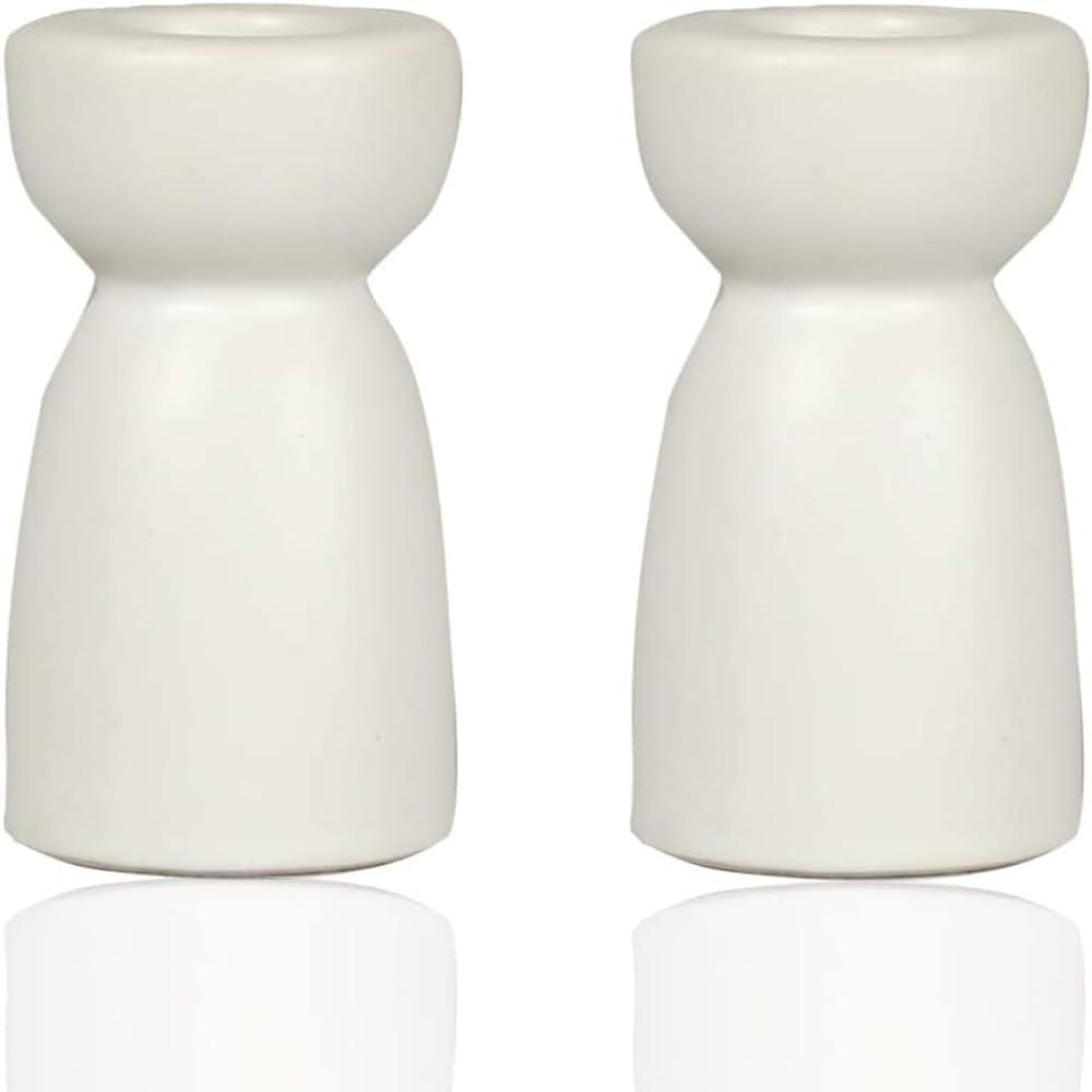 2 PCS Candlestick Holders Ceramic White Taper Candle Holder Candlelight Stand Candle Holders for Desktop Table Setting Home Party Decoration