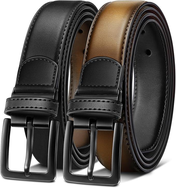 BULLIANT Men's Belt,Reversible Belt Adjustable For Gift Men 1.25”-Cut For Fit-2 Sides in 1 Belt(Not 2)(Black/Tawny,54"-56" Waist Adjustable)