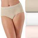 Bali Women's Underwear 3-Pack, Modern Seamless Brief Panties with Lace Trim, Almond/White/Light Buff XL/TG/XG