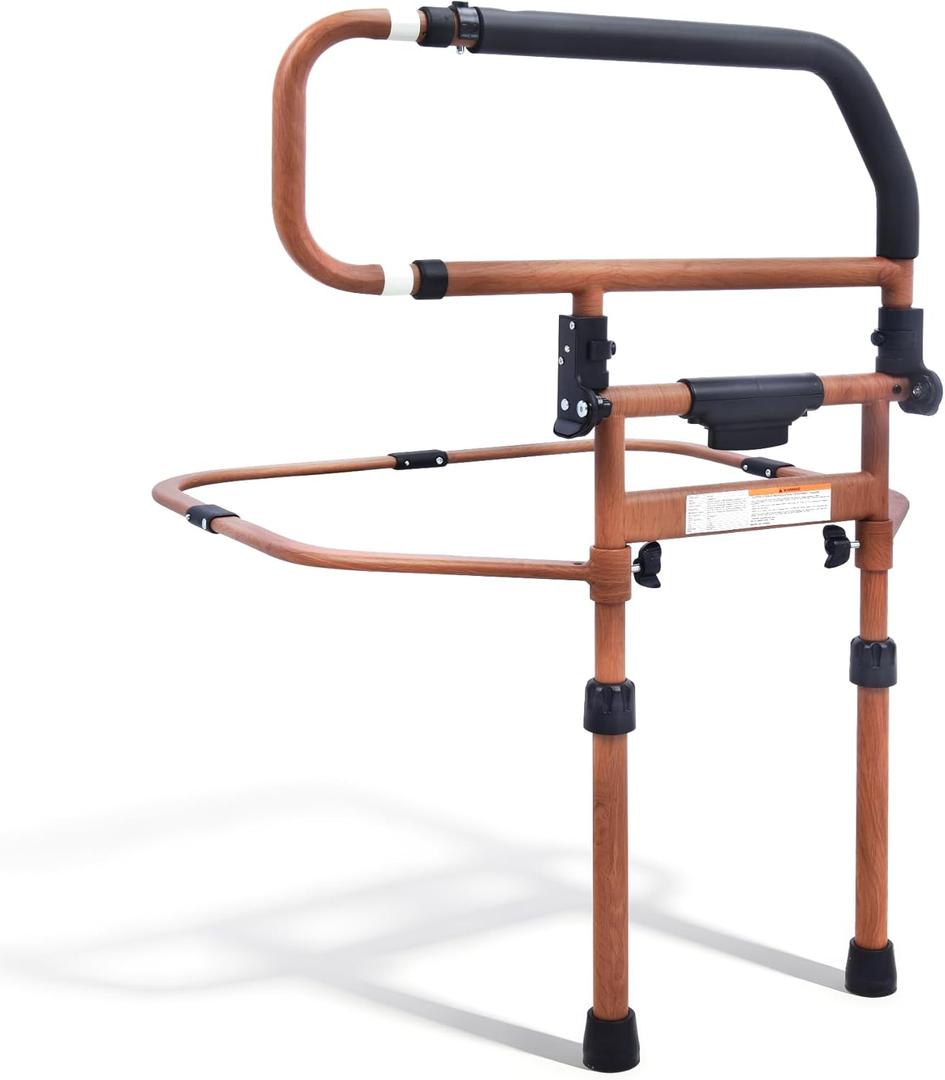Sangohe Bed Rails for Elderly Adults Safety - Foldable Bed Rail for Senior & People Falling Out of Bed - Bed Rail for Elderly, Height Adjustable, Fits Thick Mattress, Hold up to 300 Lbs, KDB504M-01 (Dark Wood)