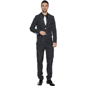 EraSpooky Men's 1920s Gangster Costume Wide Pin Stripe Suit Include Jacket Pants Shirt Front with Attached Necktie M