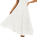 ZESICA Women's 2025 Summer Square Neck Short Puff Sleeve Solid Color High Waist Casual Smocked Flowy A Line Tiered Midi Dress  (Medium, White)