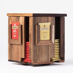 Rotating Tea Bag Organizer Acacia Wood 4-Sided Storage Box for Home or Office, Standard