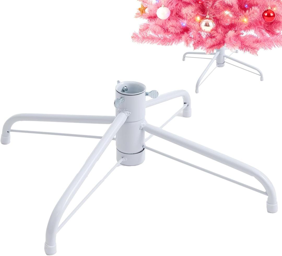 Metal Christmas Tree Stand, 15.7 Inch Replacement Xmas Tree Stand Base Universal Folding Tree Stand for 3 Ft to 7 Ft Christmas Artificial Trees Fake Tree, Fits 0.5-1.25 Inch Tree Pole, White