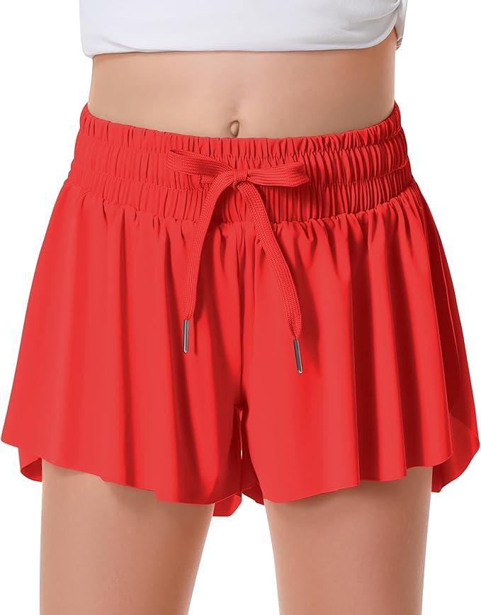 Flowy Athletic Shorts for Women Running Tennis Butterfly Shorts Girls 2-in-1 Double Layer Quick-Drying Comfy Shorts 2XL