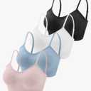 Omisy 4 Pieces V Neck Padded Bralette Cami Bra Wireless Tank Top Sports Bra with Adjustable Straps M