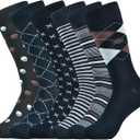 Mens Dress Socks Business Casual Pattern，6-Pairs Bamboo Crew Sock for Men Shoe Size 8-13 (Black, M)