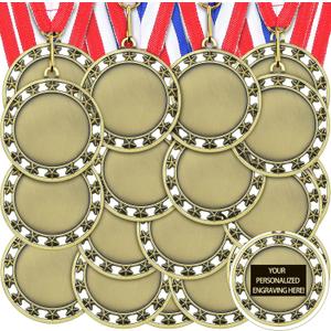 Kigeli 50Pcs Blank Award Medals with Neck Ribbons Winner Participation Medal Awards Make Your Own Kit 1st Place Cheer Participation Sports Trophy Metal Team Prize Gift