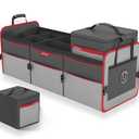LIBZAKI Car Trunk Organizer,3 Compartments Big Trunk Storage, Large Capacity, Foldable, 95L Heavy Duty Storage Box for Car, SUV, Truck,Jeep, Includes 26L Cooler Bag-Gray&Black