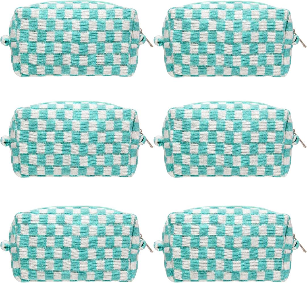 PAZIMIIK Checkered Makeup Bag for Purse Portable Zipper Make Up Pouch Small Cosmetic Case for Travel Accessories (6PCS Arctic Blue)