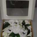 Ling's moment Fake Flowers Box, Faux Artificial Greenery Stems Foam Roses Poppy Silk Leaves Fabic Flower for Centerpieces Bouquet Wedding Vase Floral Decorations, White & Dark Green, Grand Combo
