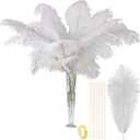 VIJIV Natural White Large Ostrich Feathers Bulk 10 Pieces - Making Kit 28 Inch Long Feathers for Crafts Flowers Vase Home Decorations Wedding Party Centerpiece Floral Arrangement (Extension to 28 Inch with Stick)