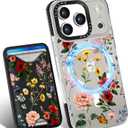 Toycamp for iPhone 17 Pro Max Case - Compatible with Magsafe Credit Card Holder Wallet Magnetic Cute Women Teen Girls Kawaii Girly Unique Flower Floral Design Phone Cover for Apple 17 Promax