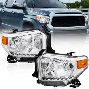 Pair OE Style Replacement Headlights Assembly Compatible for 2014-2021 Toyota Tundra with Clear Lens/Black Housing/Amber Reflector (Set of 2) # 811100C090