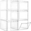 Storage Bins with Lids, 6 Pack Clear Plastic Storage Containers with Magnetic Acrylic Door, 19 Qt Stackable Storage Box for Home,Office Organizing