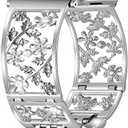 Duoan Floral Band Compatible with Apple Watch Jewelry Band 38mm 40mm 41mm 42mm iWatch Bands Series 10 9 8 7 SE,Bling Crystal Bracelet Hollow Metal Strap,Fashion Women Wristband(38/40/41/42mm,Silver)