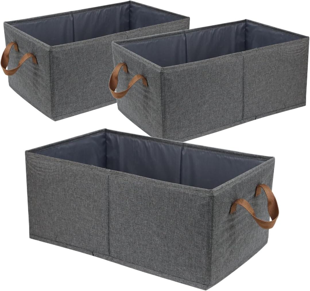 Pack of 3 Large Capacity Storage Bins Closet Organizer System, Sturdy Foldable Storage Boxes for Organizing Clothing, Sheets, Toys, Books - Shelf Organizer Shelves Basket Storage Bin (Gray)