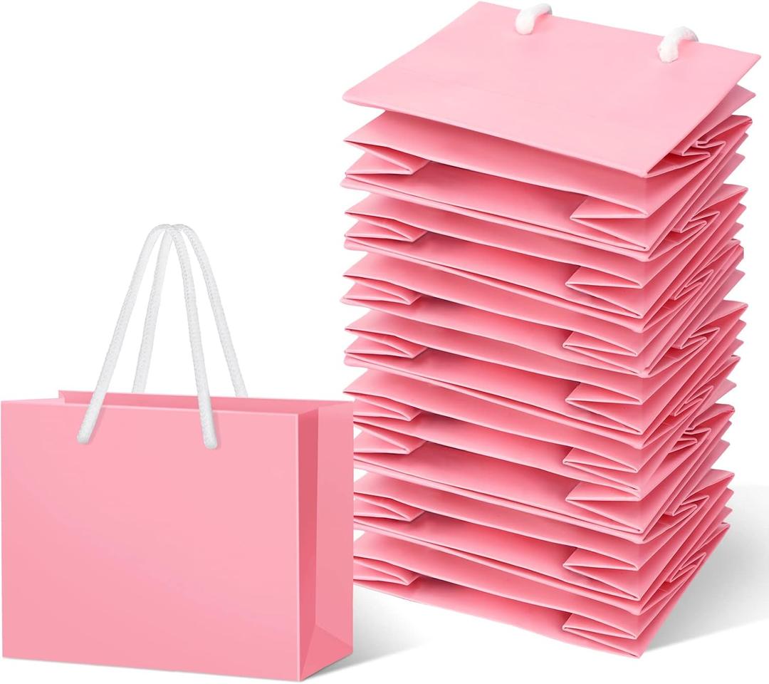 Fainne 24 Pcs Mini Gift Bags with Handle Extra Small Gift Bag for Card Father Wedding Baby Shower Favor Birthday Party Wrapping Supplies(4 x 5 x 2 Inch,Pink)