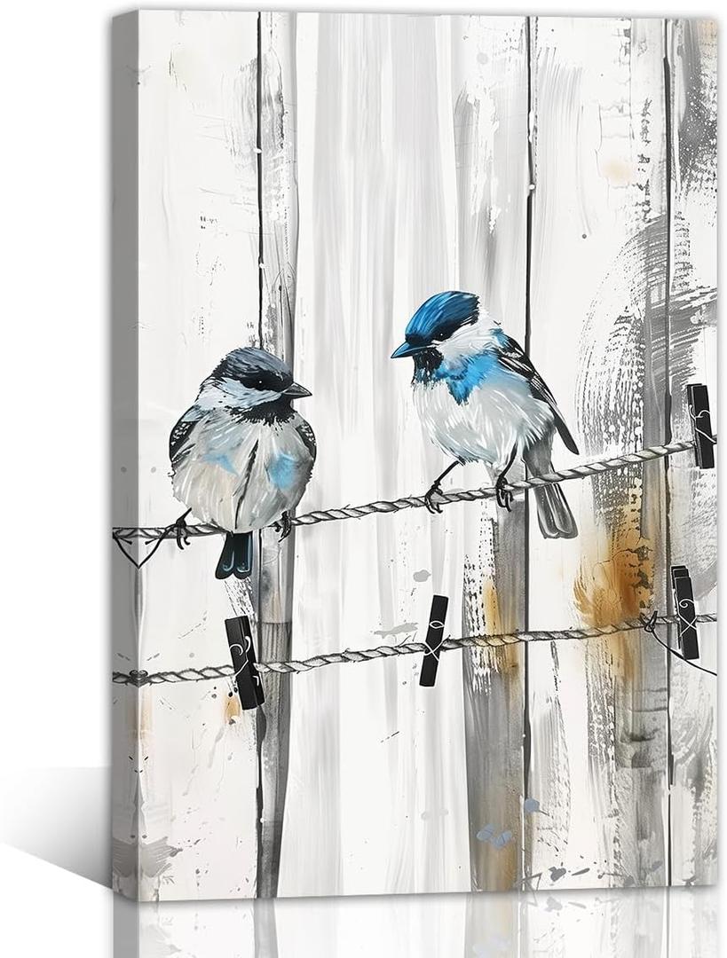 Sparrow Wall Art Framed Blue Bird Picture(Animal-1,16x24inch (40x60cm)) | Gray Poster Vintage Prints Animals Bird Paintings for Home Decor