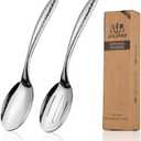 Stainless Steel Cooking Spoon Set  Includes Solid & Slotted Metal Serving Spoons, Large Kitchen Spoons for Cooking, Mixing, Serving, and Stirring  Durable Anti-Slip Handle